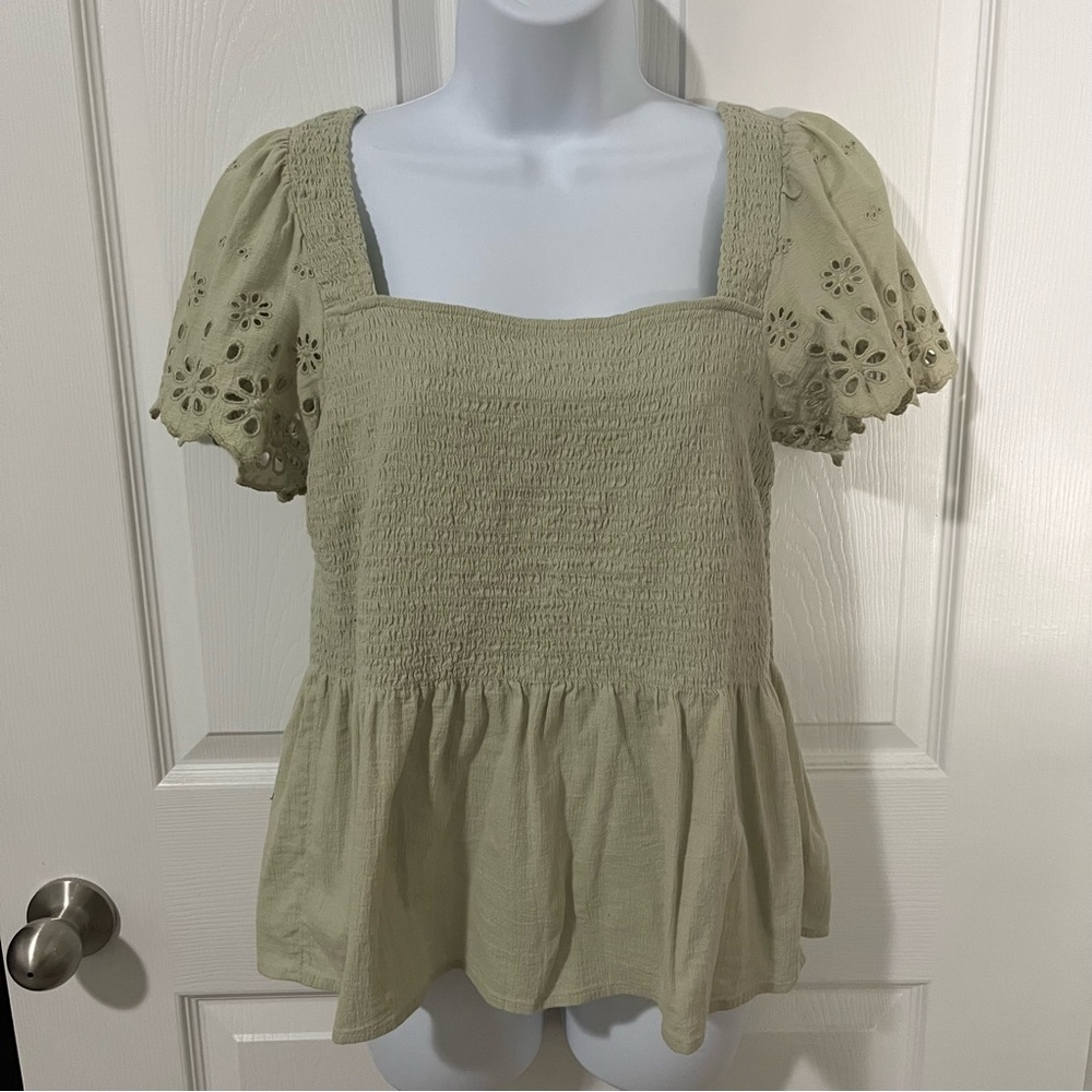 Madewell Seafoam Green Eyelet Peplum Top